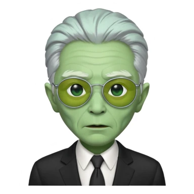 an old alien with black suit, green skin, neutral, sunglass
 sticker