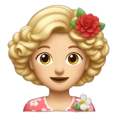 Une grand-mère avec des cheveux blonds et une chemise avec des fleurs avec des fleurs rouge sticker