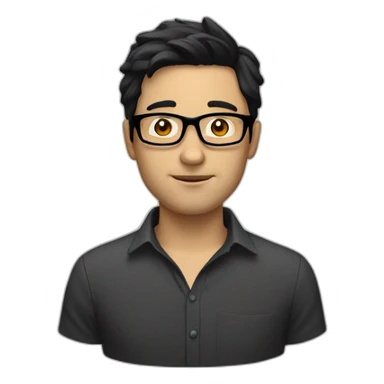 white man with black hair, glasses and some chin hair sticker