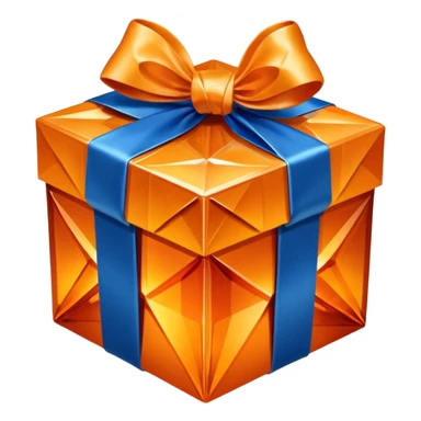 orange crystal gift box with blue ribbon sticker