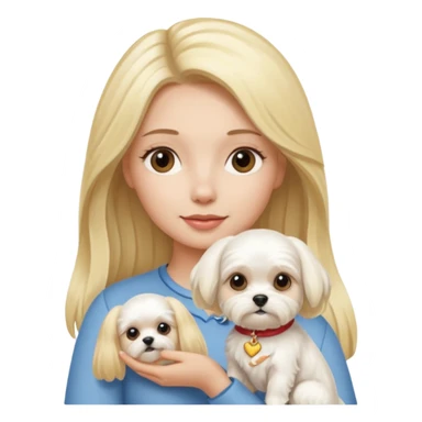 birthday woman with long blonde hair is holding a Maltese dog sticker