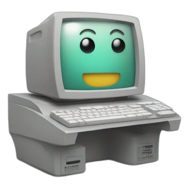 Anthropomorphic computer with a face, arms and legs doing something random sticker