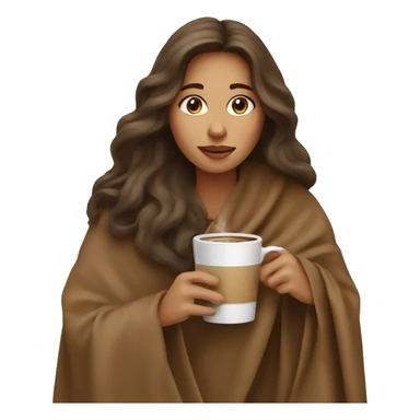 Brown long hair lady wearing light brown blanket drinking coffee  sticker