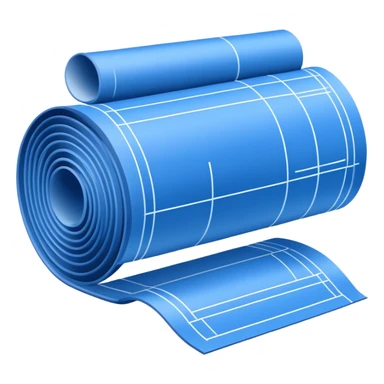 blue blueprint with white lines, partially unrolled, side view sticker