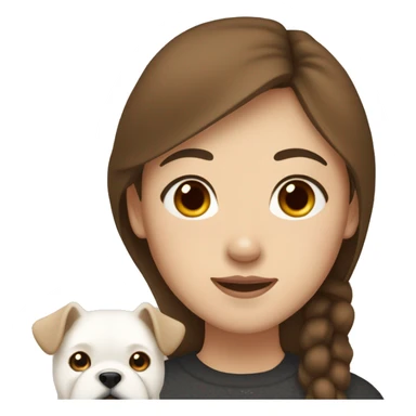 woman with brown hair brown asian eyes and freckles on the face and the white dog sticker