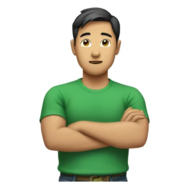 asian guy shrugging with green shirt sticker