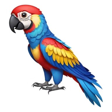 cinematic-macaw-realistic-full-body-standing-emoji,-vibrant-feathers-glowing-with-rich-reds,-blues,-and-yellows,-head-tilted-dramatically,-curved-black-beak-gleaming,-piercing-dark-eyes-exuding-confidence,-simplified-yet-realistic-focused sticker