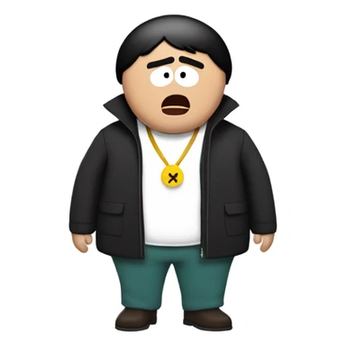Surprised man with black hair in a Cartman (from the South Park TV Show) costume sticker