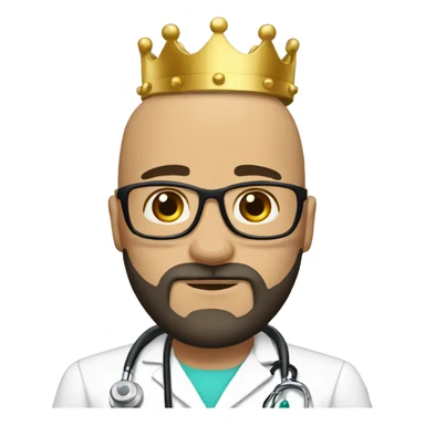 Bald tan male doctor with a crown and black beard sticker