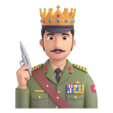 Pakistani soldier in uniform with a royal crown holding a miniature Indian jet, vibrant sticker