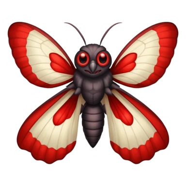 Create a scary emoji of the mothman with bright red eyes and as depicted in the legend. Make it less bird like and more Moth / Human hybrid- Human with Moth wings and Eyes sticker