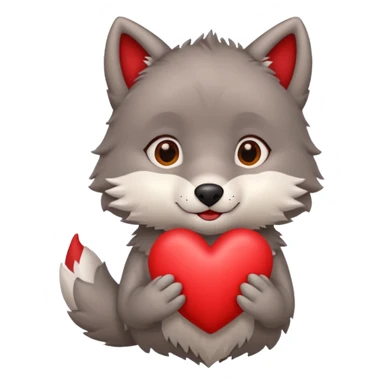 cute wolf holding big heart sticker