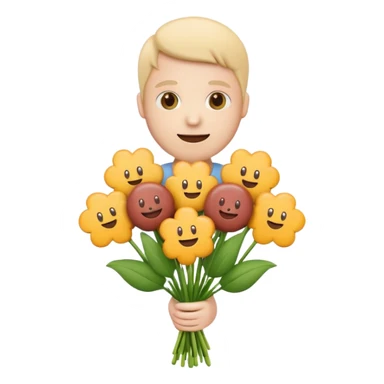 Make emoji flower bouqet from base cheese sausage, holding bouqet white color sticker
