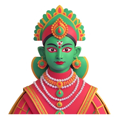 Kathakali dancer with elaborate headgear and green face paint sticker