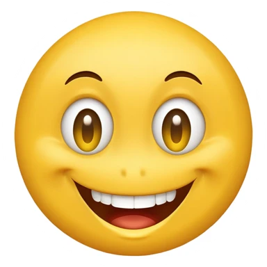 smiley face with wide, slightly off-center eyes, goofy asymmetrical smile, buck teeth, playful and clumsy personality sticker