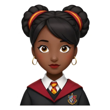 alicia spinnet in harry potter, wear hogwarts gryfindor uniform, black bun hair, black skin sticker