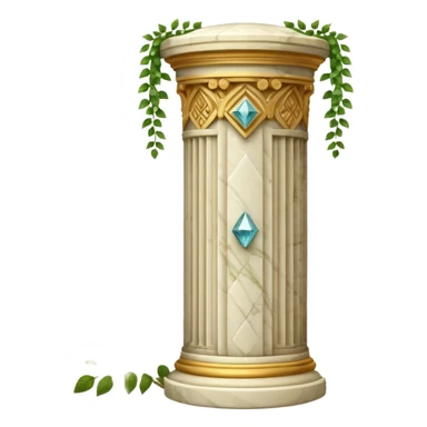 generate beautiful greek marble pillar intricate front view more beautiful with greenery wrapping around the pillar make the pillar made of diamond sticker