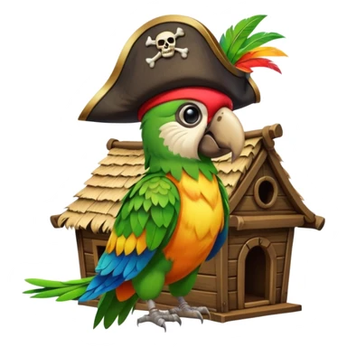 frontal view of an only Flying pirat parrot with a pirat hut. no other objects sticker