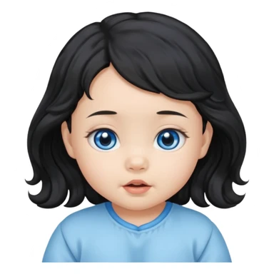 a girl asian newborn baby with black wavvy hair and blue eyes sticker