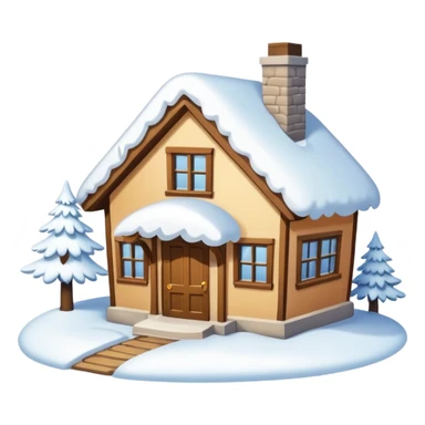 small house viewed directly from the front, with lots of snow sticker