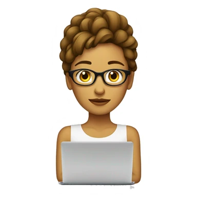 chica con lentes, rostro claro pelo castaño oscuro  ondulado largo ocn laptop sticker