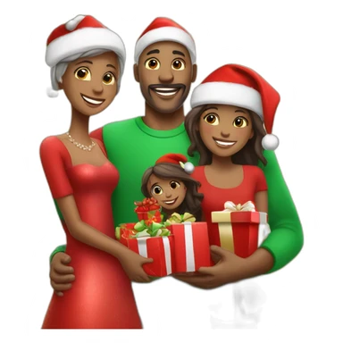 happy family with red cristmas dress and gifts under cristmas tree sticker