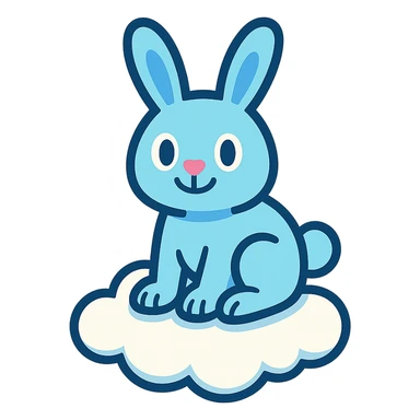 pastel blue bunny with a cloud, vibrant-toon style sticker