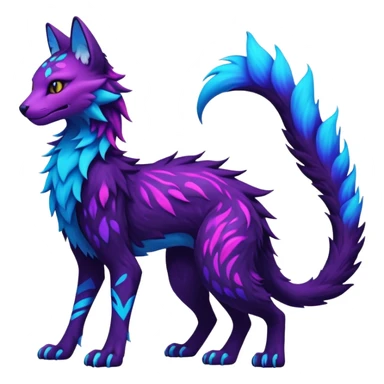 Kawaii dark edgy colorful vibrant neon glowing fantasy feline-vernid-sergal-fursona animal creature with a tufted tail full body with intricate markings  sticker