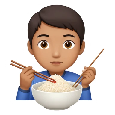 Asian person eating a bowl of rice with chopsticks sticker