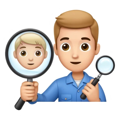 cartoon mechanic looking at small car through large magnifying glass sticker