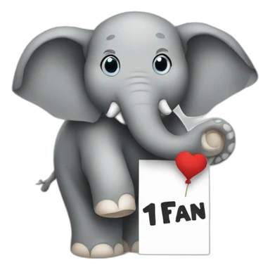 elephant holding a sign with "1 Fan" on it sticker