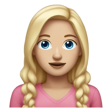 a woman with freckles and blue eyes, light skin, blonde hair and dark roots. pink clothes sticker