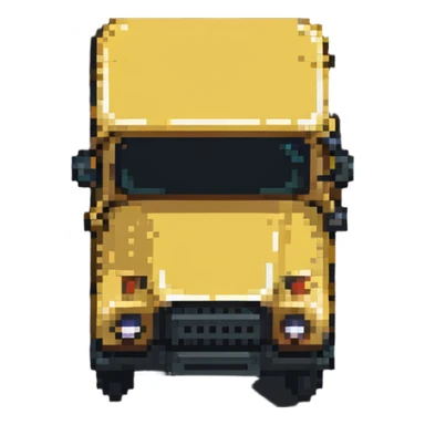 classic yellow school bus with black details, pixel art style sticker