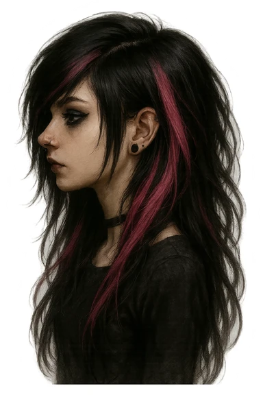 emo girl profile, pink streaks in hair, no background sticker