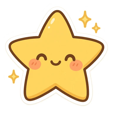 cheerful star character with blushing cheeks, sparkles sticker