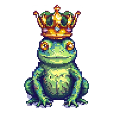 frog made out of blocks wearing a crown pixel art style sticker