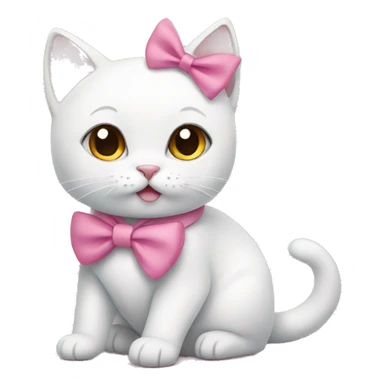 White cat is sitting wearing pink bow sticker