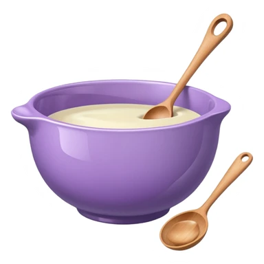 a lilac ceramic mixing bowl with a wooden spoon stirring sticker