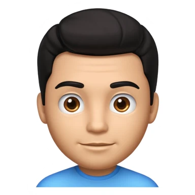Emoji masculino em estilo 3D / cartoon realista, com pele morena clara, cabelos pretos bem penteados com gel, fios alinhados e com brilho, olhos pretos expressivos, sobrancelhas bem definidas, rosto jovem, expressão simpática e confiante, traços suaves e harmoniosos, sem barba sticker