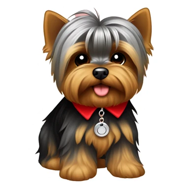 yorkie mezclado con silky pequeño con pelaje café y gris pequeño con collar rojo con cuadros negros  sticker