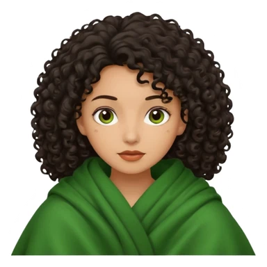 Dark curly hair lady inside a green dark blanket sticker