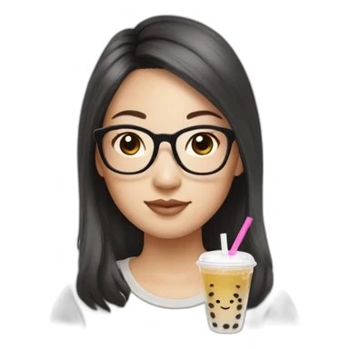 Asian girl with glasses bubble tea sticker