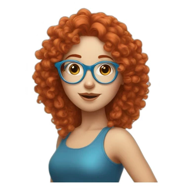 a white girl with curly red hair and blue glasses blowing a kiss sticker