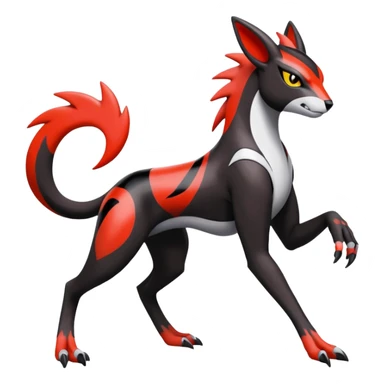 Colorful Meloetta-Houndour-Guilmon-Darkrai-Pokémon-Fakémon-fusion-hybrid-creature with abstract markings sticker