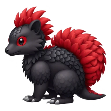 Cute cool black red animal hybrid Fakemon full body, detailed, fluffy, scaly, edgy sticker