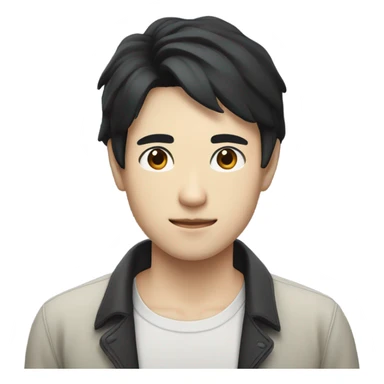 man from japan with white skin and black hair, wear casual shirt , closeout face sticker