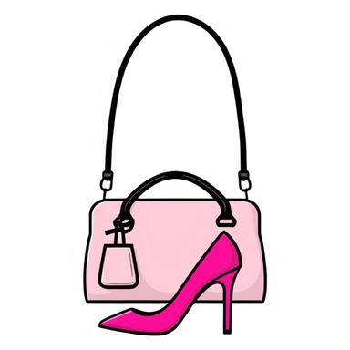 Girly fashion items like pink lipstick, high heels, and handbag sticker