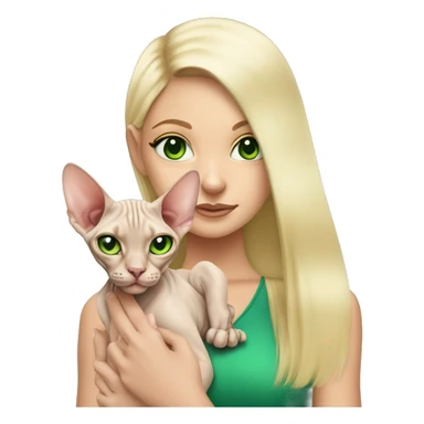 Sphynx cat with green eyes being held by pretty blonde girl  sticker