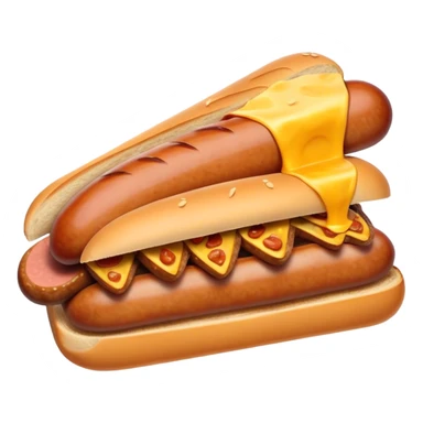 Sausage Sizzle Cinematic Realistic Sausage Sizzle Dish Emoji, depicted as a sizzling sausage tucked into a triangular slice of bread, rendered with rich textures and dynamic, warm lighting. sticker