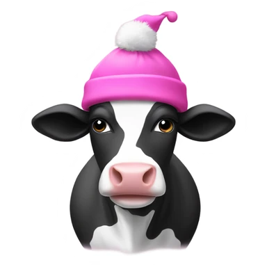 Black and white Cow in a pink snow hat sticker